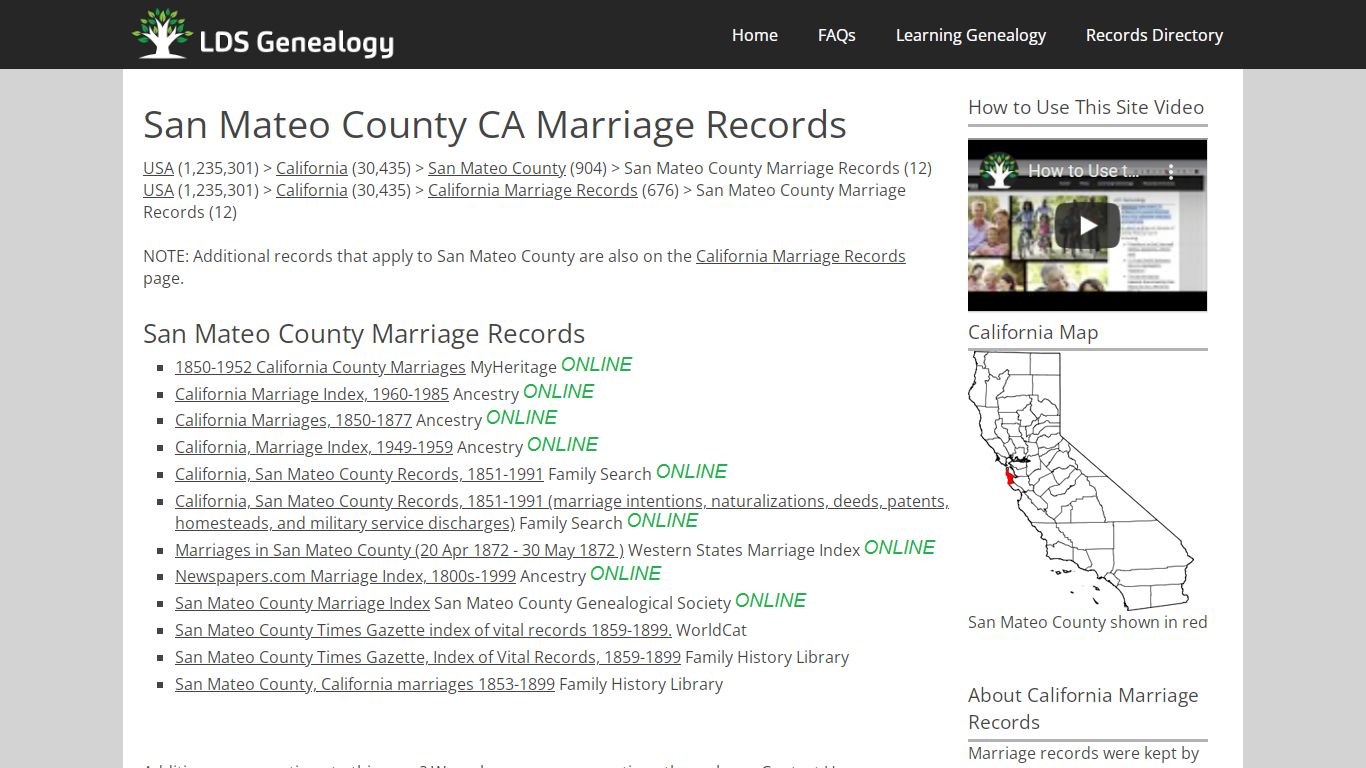 San Mateo County CA Marriage Records